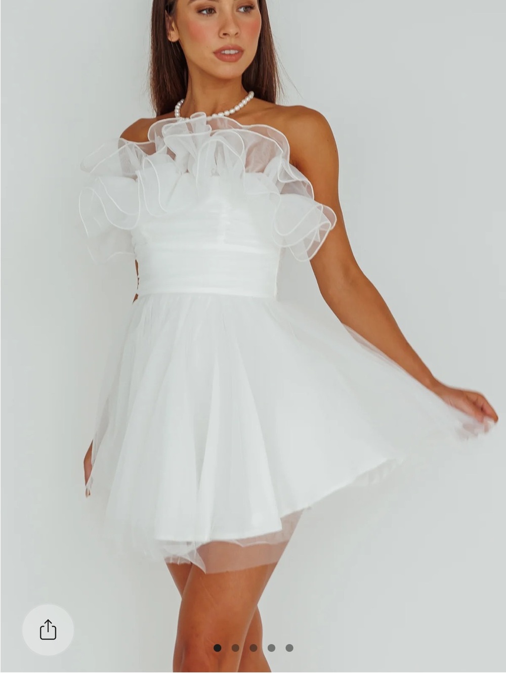 Selfie Leslie White Ruffle Strapless Mini Dress